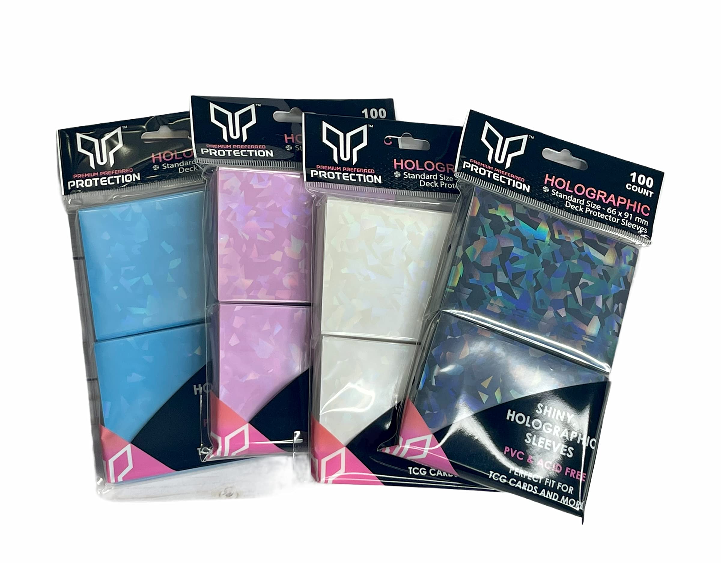 Premium Preferred Protection 100 White Holographic Card Sleeves – Standard Size, Fits Pokemon, MTG, Metazoo