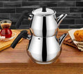 Premium Stainless Steel Mega Size Turkish Teapot Set with Black Handles