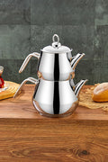 Premium Stainless Steel Mini Size Turkish Teapot Set with Silver Handles