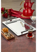 Premium Stainless Steel Serving Tray with Industrial Black & Silver Handle