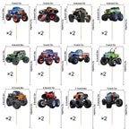 Pretyps 24 PCS Monster Truck Cupcake Toppers – Birthday Party Decor for Boys & Girls