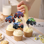 Pretyps 24 PCS Monster Truck Cupcake Toppers – Birthday Party Decor for Boys & Girls