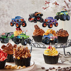 Pretyps 24 PCS Monster Truck Cupcake Toppers – Birthday Party Decor for Boys & Girls