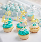Pretyps 13Pcs Glitter Cloud 9 Cake Toppers – Star Moon Cupcake Decoration Set