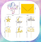 Pretyps 13Pcs Glitter Cloud 9 Cake Toppers – Star Moon Cupcake Decoration Set