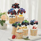 Pretyps 24 PCS Monster Truck Cupcake Toppers – Birthday Party Decor for Boys & Girls