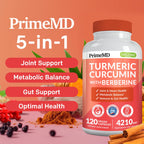PrimeMD 5-in-1 Organic Turmeric Curcumin with Berberine & Bioperine – 120 ct (Pack of 3)