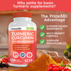 PrimeMD 5-in-1 Organic Turmeric Curcumin with Berberine & Bioperine – 120 ct (Pack of 3)