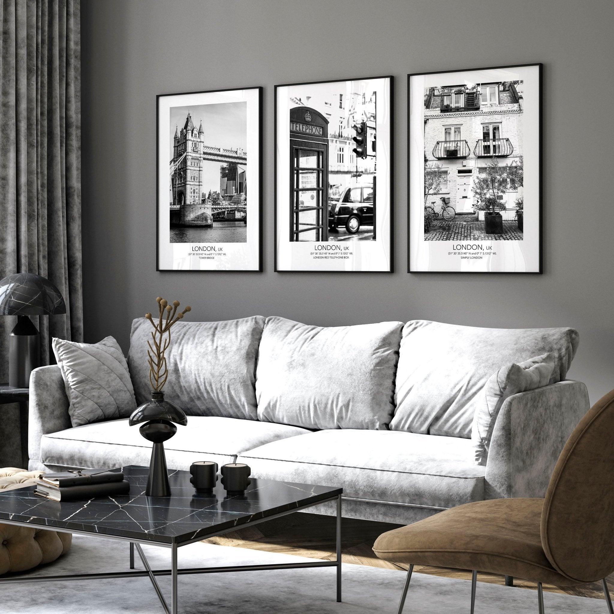 Set of 3 Prints for Living Room | London Wall Art
