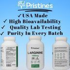 PRISTINE'S L Arginine 1000mg Capsules | 90 Day Supply | Nitric Oxide & Pre-Workout