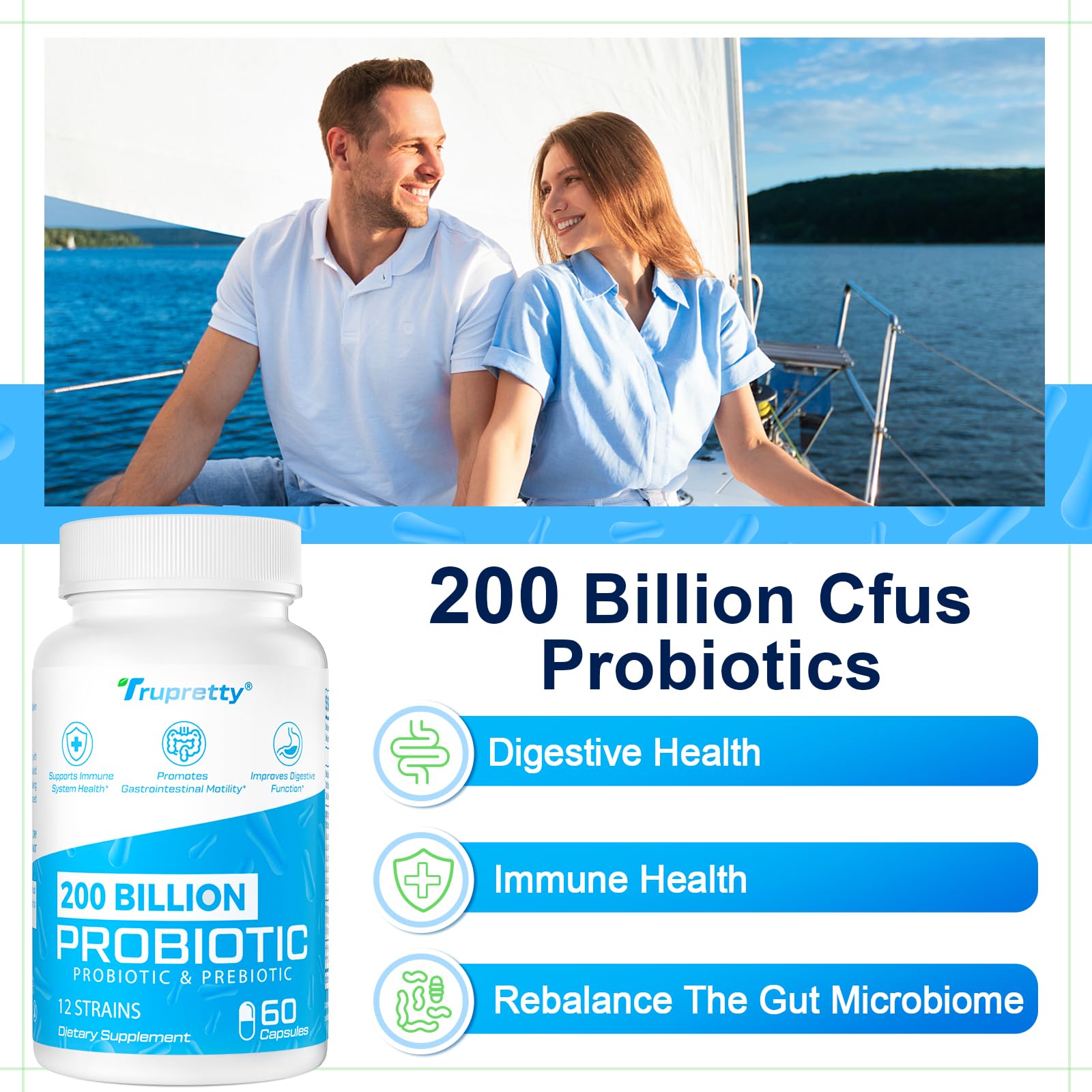 200 Billion CFU Probiotic – 12 Strains + 3 Organic Prebiotics, 240 Caps (240-Day), Non-GMO