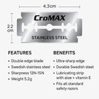 CroMAX Stainless Steel Double Edge Razor Blades – 10 Pack