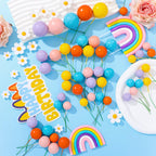 ProSuites 63 Pcs Cake Toppers – Daisy Rainbow, Ball & Dog Ear Set for Parties