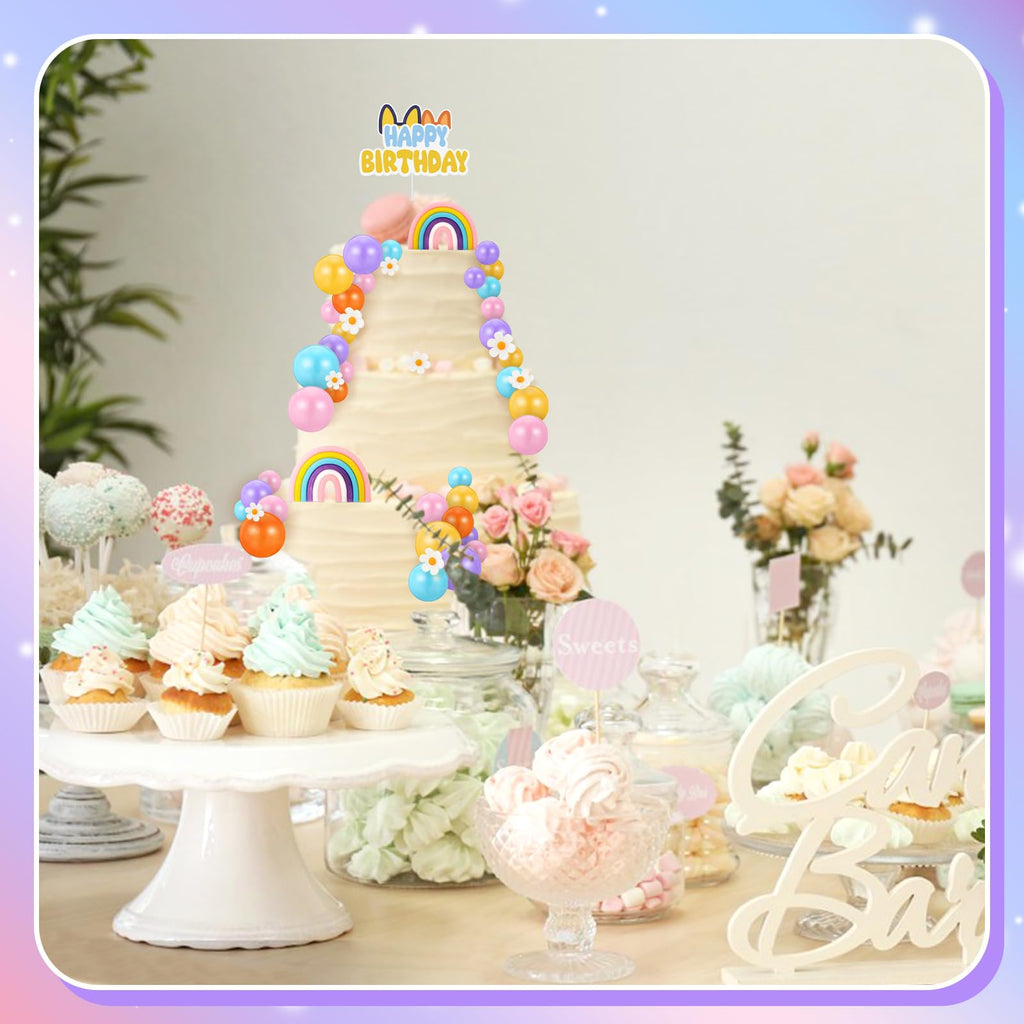 ProSuites 63 Pcs Cake Toppers – Daisy Rainbow, Ball & Dog Ear Set for Parties