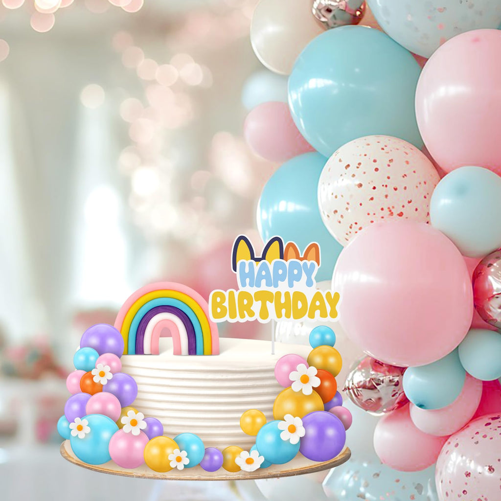 ProSuites 63 Pcs Cake Toppers – Daisy Rainbow, Ball & Dog Ear Set for Parties