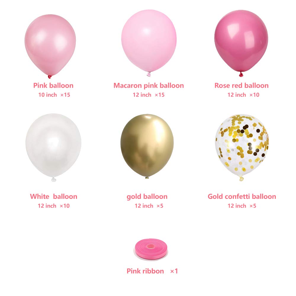 Przyjecie Pink Gold White Latex Balloons – 61 Pc Confetti Party Kit for Girl's Birthday, Mother's Day & More