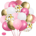 Przyjecie Pink Gold White Latex Balloons – 61 Pc Confetti Party Kit for Girl's Birthday, Mother's Day & More