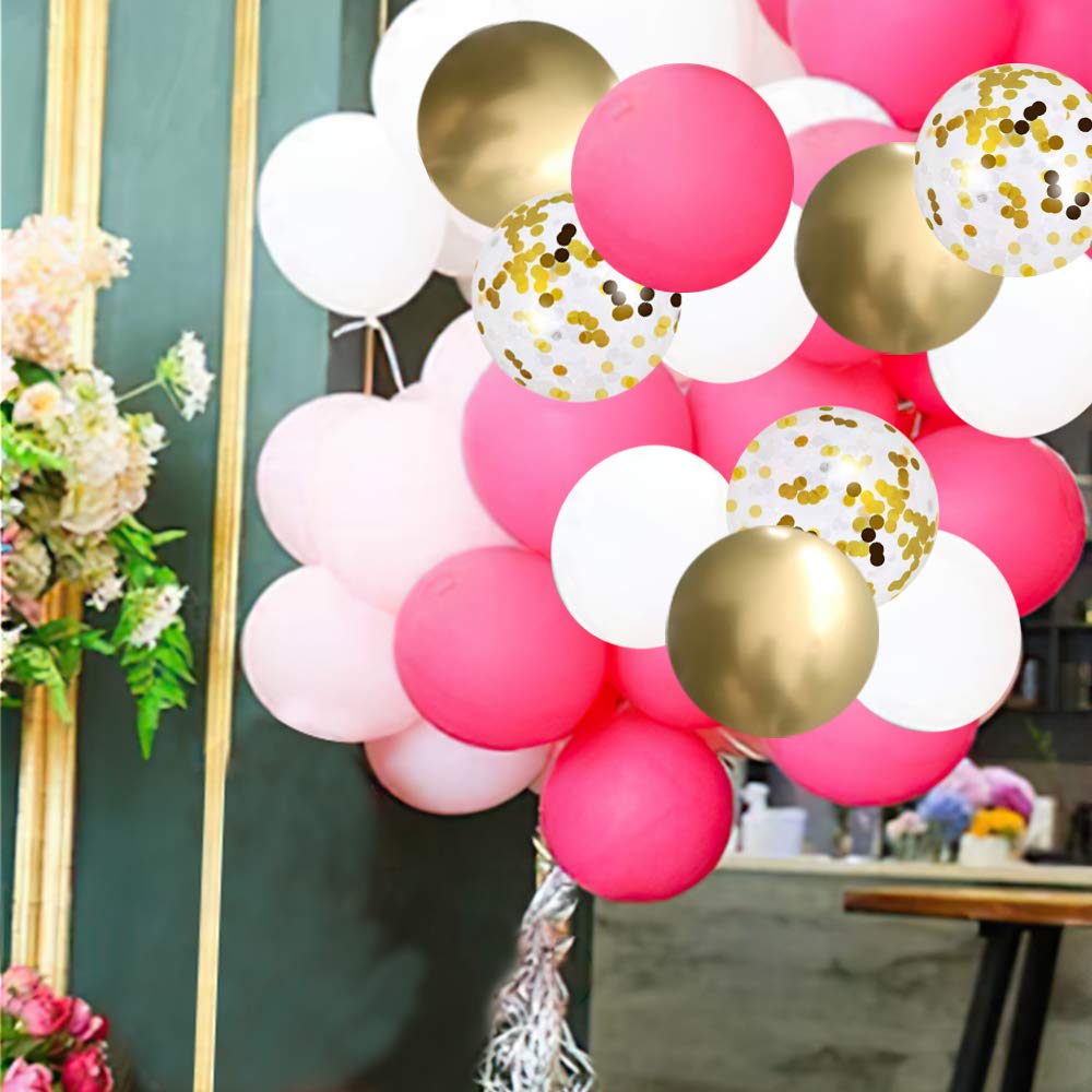 Przyjecie Pink Gold White Latex Balloons – 61 Pc Confetti Party Kit for Girl's Birthday, Mother's Day & More