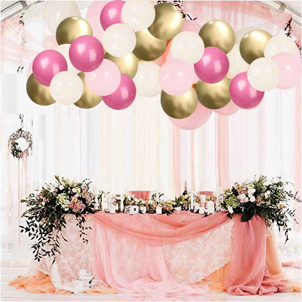 Przyjecie Pink Gold White Latex Balloons – 61 Pc Confetti Party Kit for Girl's Birthday, Mother's Day & More
