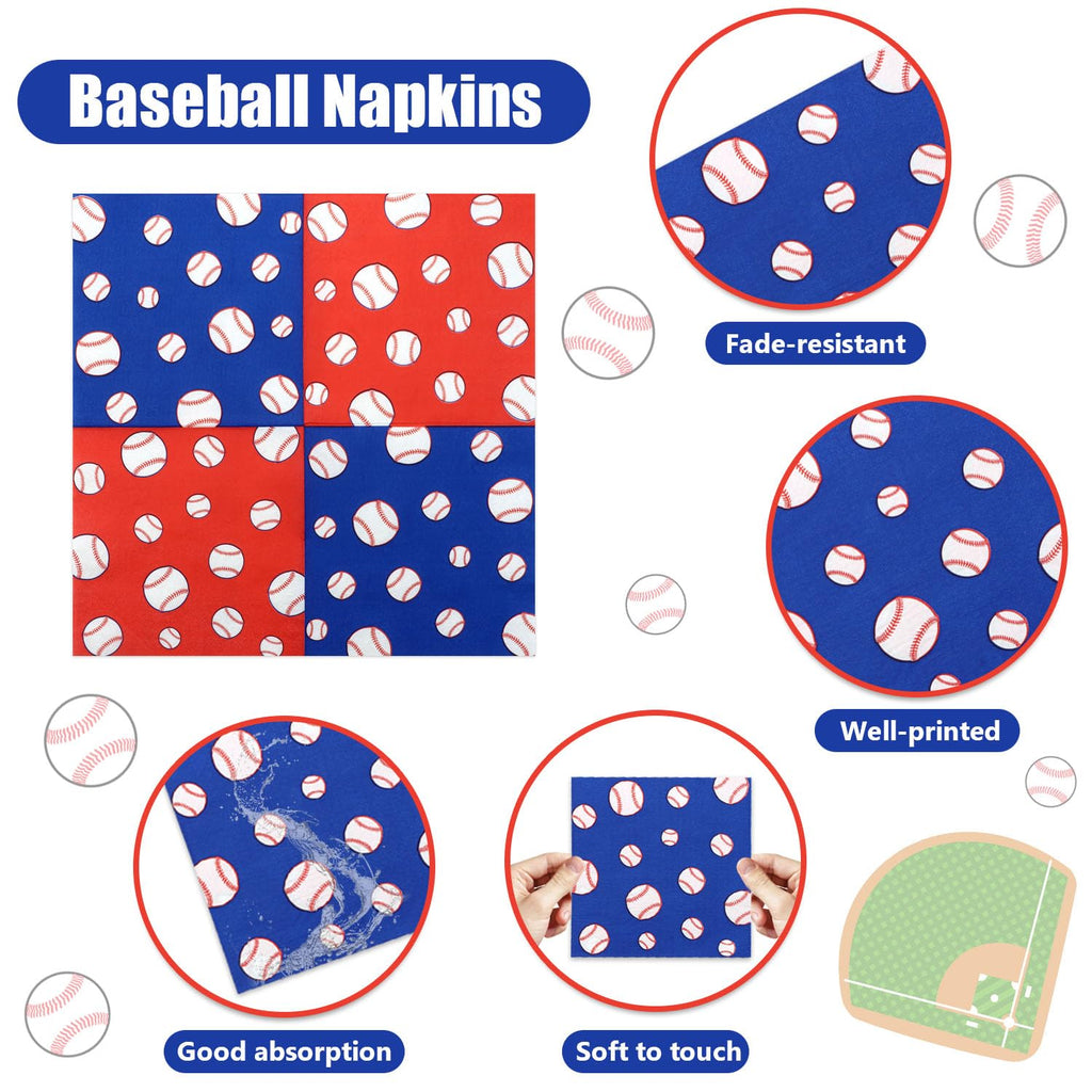 PTECDROTS 100 Pcs Baseball Napkins – Disposable 13x13 Inch Party Decor for Sports Fans