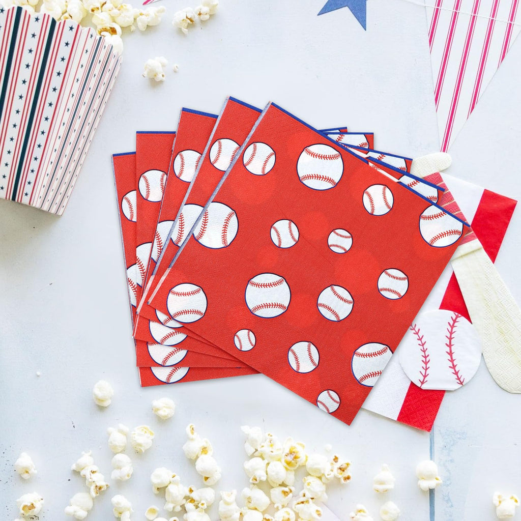 PTECDROTS 100 Pcs Baseball Napkins – Disposable 13x13 Inch Party Decor for Sports Fans