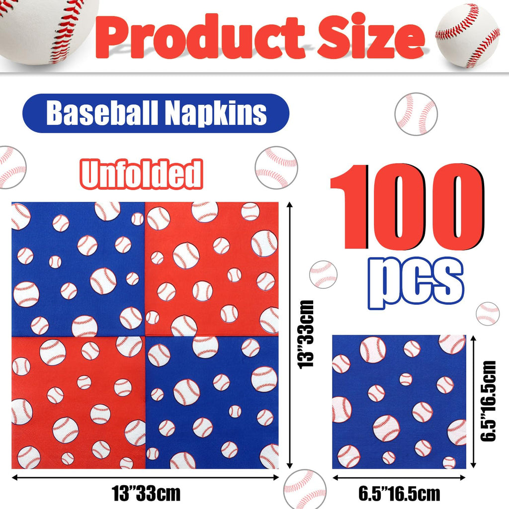 PTECDROTS 100 Pcs Baseball Napkins – Disposable 13x13 Inch Party Decor for Sports Fans