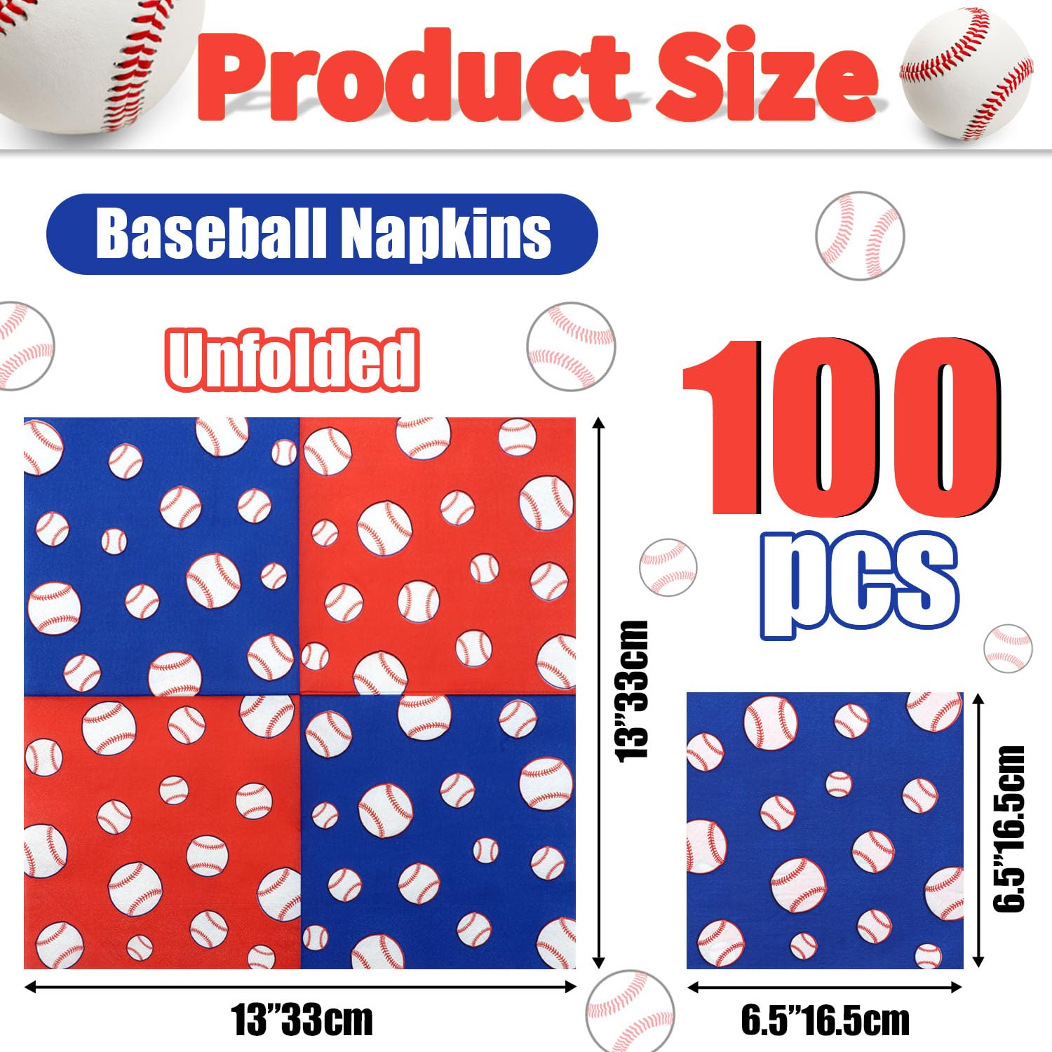 PTECDROTS 100 Pcs Baseball Napkins – Disposable 13x13 Inch Party Decor for Sports Fans