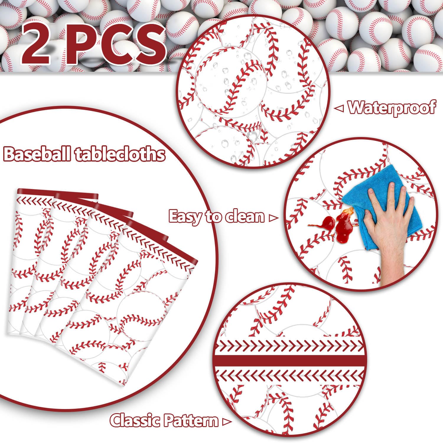 PTECDROTS 2-Pack Baseball Tablecloths – 51x86 in Rectangular Disposable Table Covers, Baseball Pattern