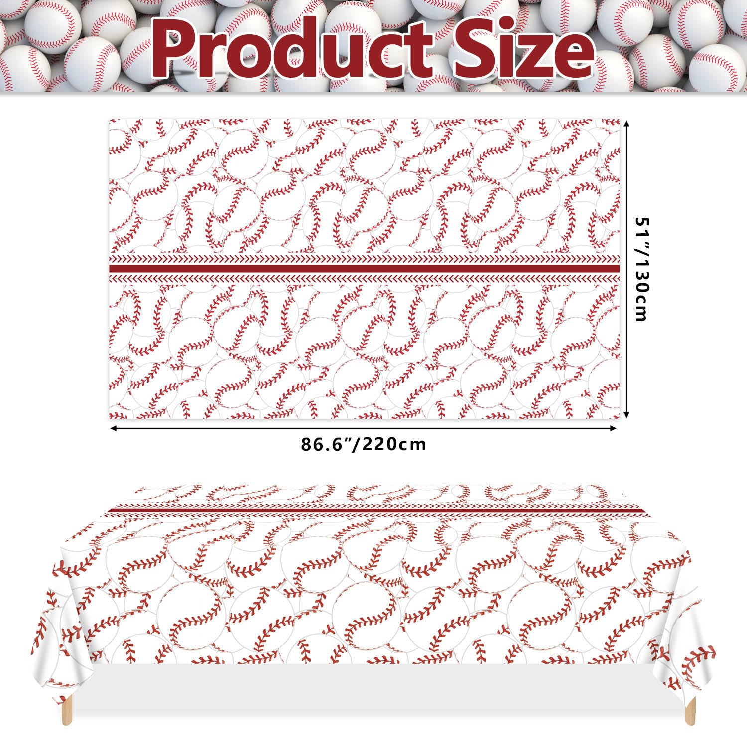 PTECDROTS 2-Pack Baseball Tablecloths – 51x86 in Rectangular Disposable Table Covers, Baseball Pattern