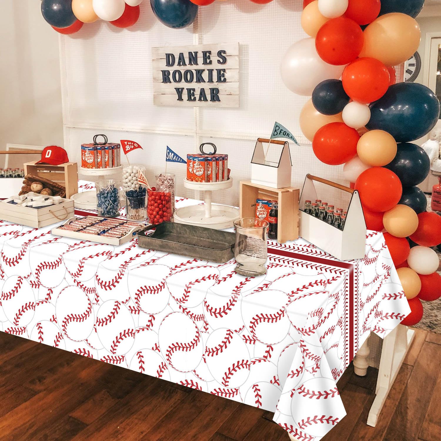 PTECDROTS 2-Pack Baseball Tablecloths – 51x86 in Rectangular Disposable Table Covers, Baseball Pattern