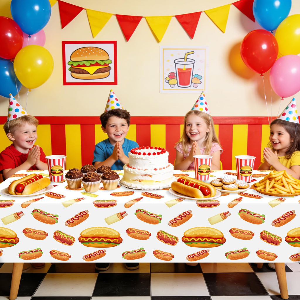 PTECDROTS 4Pcs Hot Dog Tablecloths – Rectangular 51x86in for BBQ, Birthday & Picnic Parties