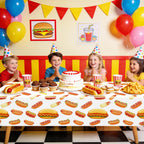 PTECDROTS 4Pcs Hot Dog Tablecloths – Rectangular 51x86in for BBQ, Birthday & Picnic Parties
