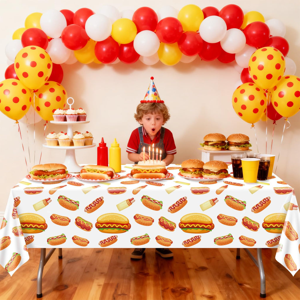 PTECDROTS 4Pcs Hot Dog Tablecloths – Rectangular 51x86in for BBQ, Birthday & Picnic Parties