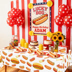 PTECDROTS 4Pcs Hot Dog Tablecloths – Rectangular 51x86in for BBQ, Birthday & Picnic Parties