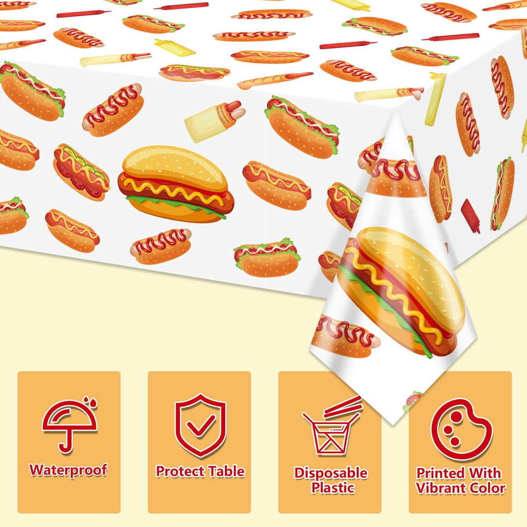 PTECDROTS 4Pcs Hot Dog Tablecloths – Rectangular 51x86in for BBQ, Birthday & Picnic Parties