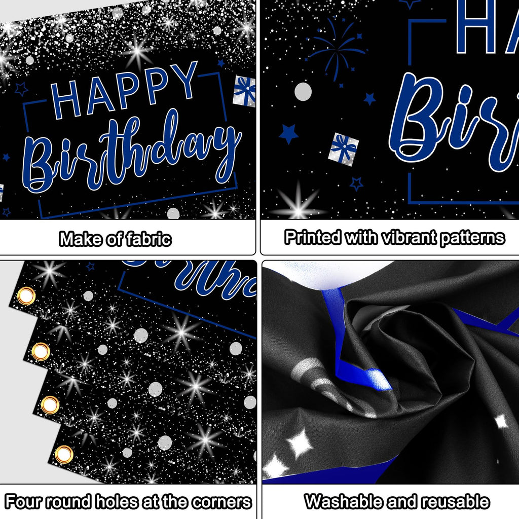 Puchod Blue & Black Birthday Decorations Kit – Backdrop, Table Cover, Balloons & Confetti