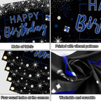 Puchod Blue & Black Birthday Decorations Kit – Backdrop, Table Cover, Balloons & Confetti