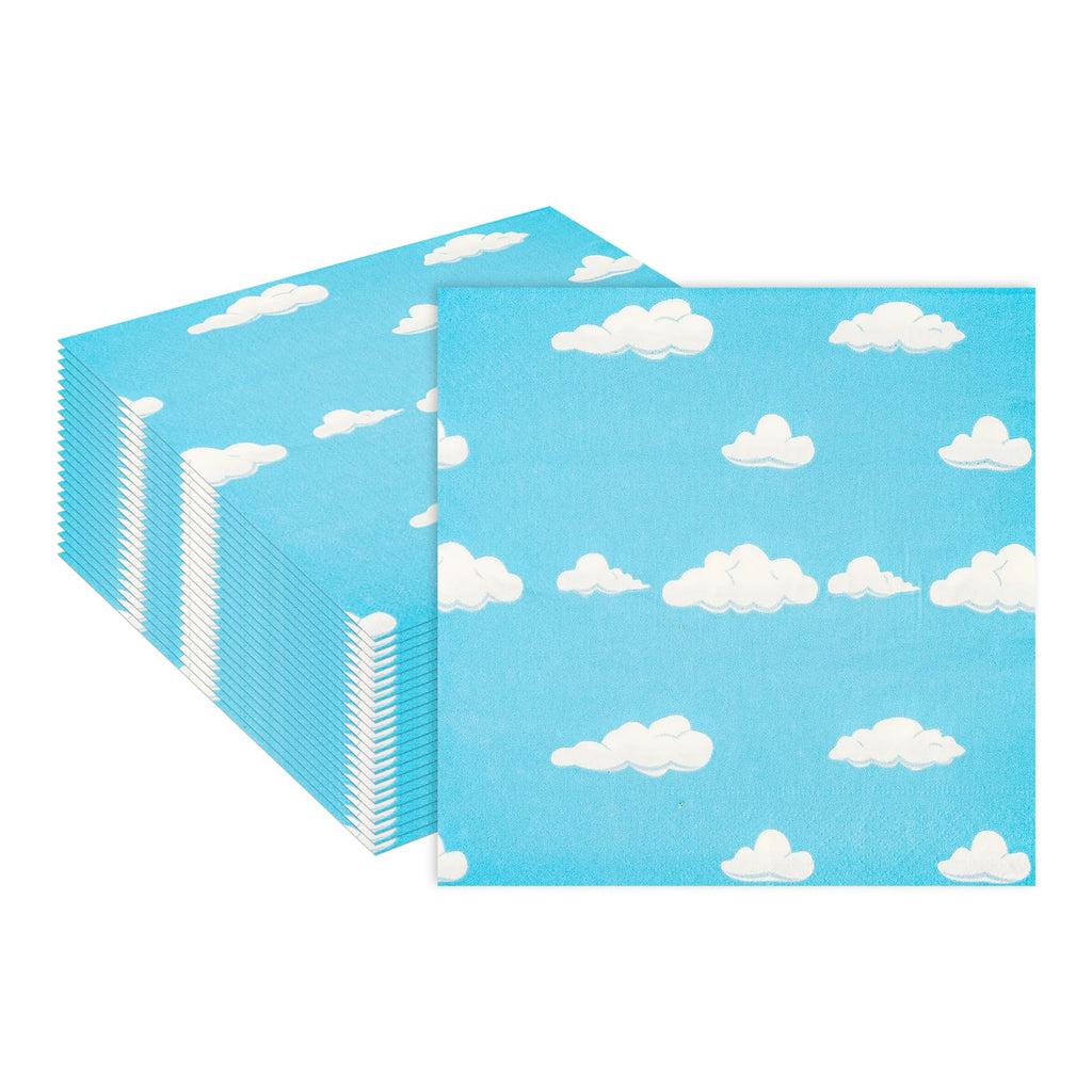 PUEVENYI 40Pcs Blue Sky Clouds Napkins – 6.5x6.5” Disposable Luncheon Napkins for Kids Parties