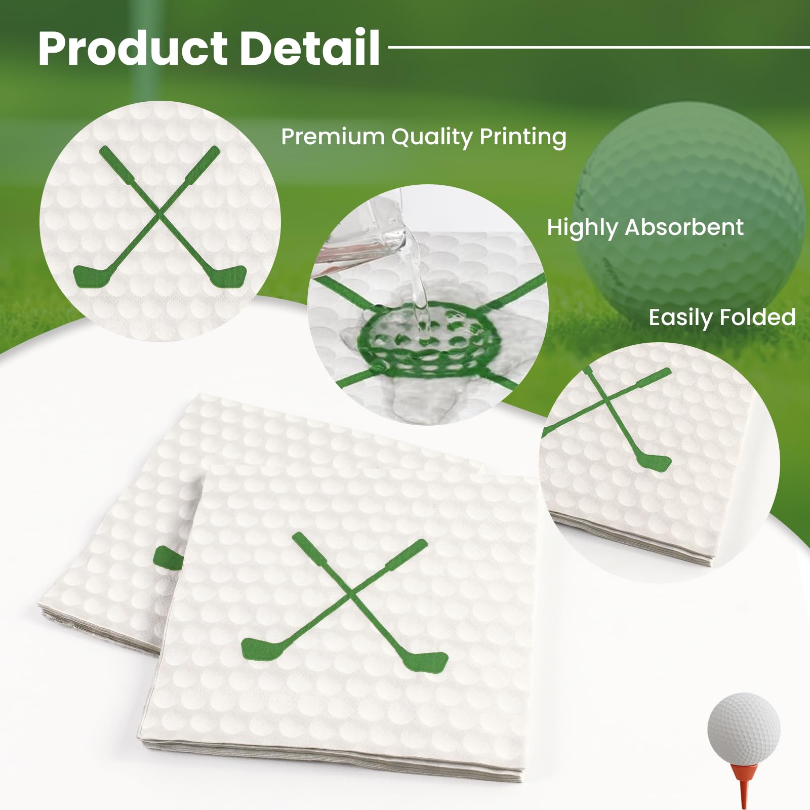 PUEVENYI 50-Pack Golf Paper Napkins 13x13 Inches – Disposable Luncheon & Cocktail Napkins for Golf Theme Parties