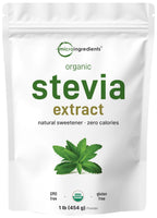 Micro Ingredients Pure Organic Stevia Powder – 1 lb Reb-A Green Leaf, Zero Calorie, Keto Friendly