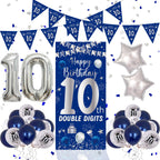 Purtarly 10th Birthday Decorations – Navy Blue & Silver Door Banner Kit