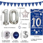 Purtarly 10th Birthday Decorations – Navy Blue & Silver Door Banner Kit
