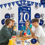 Purtarly 10th Birthday Decorations – Navy Blue & Silver Door Banner Kit