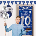 Purtarly 10th Birthday Decorations – Navy Blue & Silver Door Banner Kit