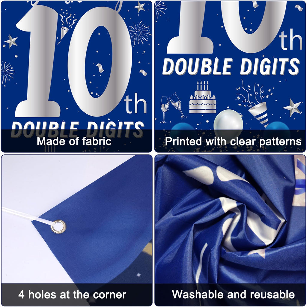 Purtarly 10th Birthday Decorations – Navy Blue & Silver Door Banner Kit