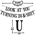 PYBHILK Black Glitter Look at You Turning 24 Banner — 24th Birthday Party Decor