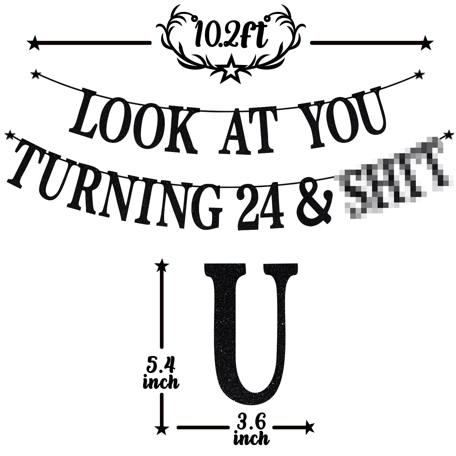PYBHILK Black Glitter Look at You Turning 24 Banner — 24th Birthday Party Decor