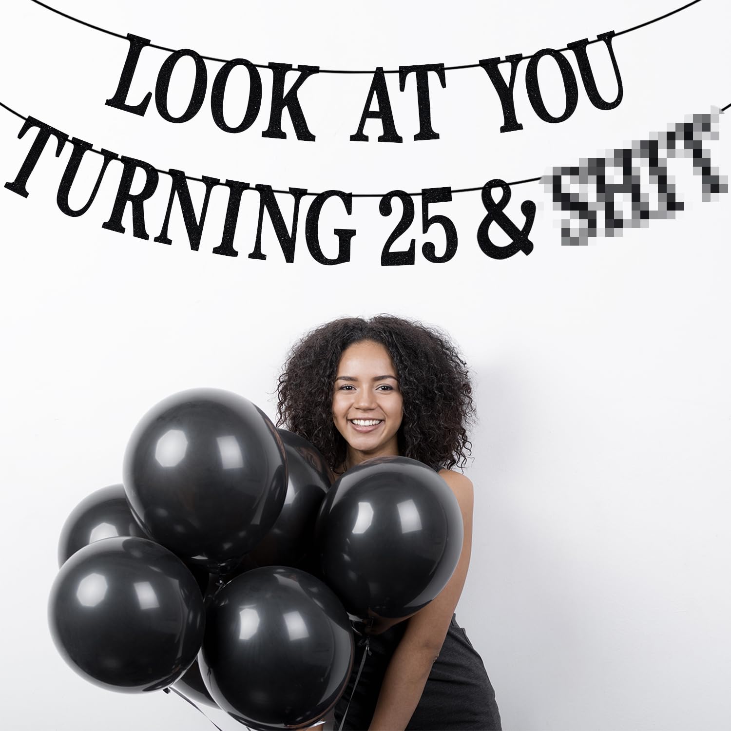 PYBHILK Black Glitter Look at You Turning 25 Banner — Happy 25th Birthday Party Decor | Level 25 Unlocked