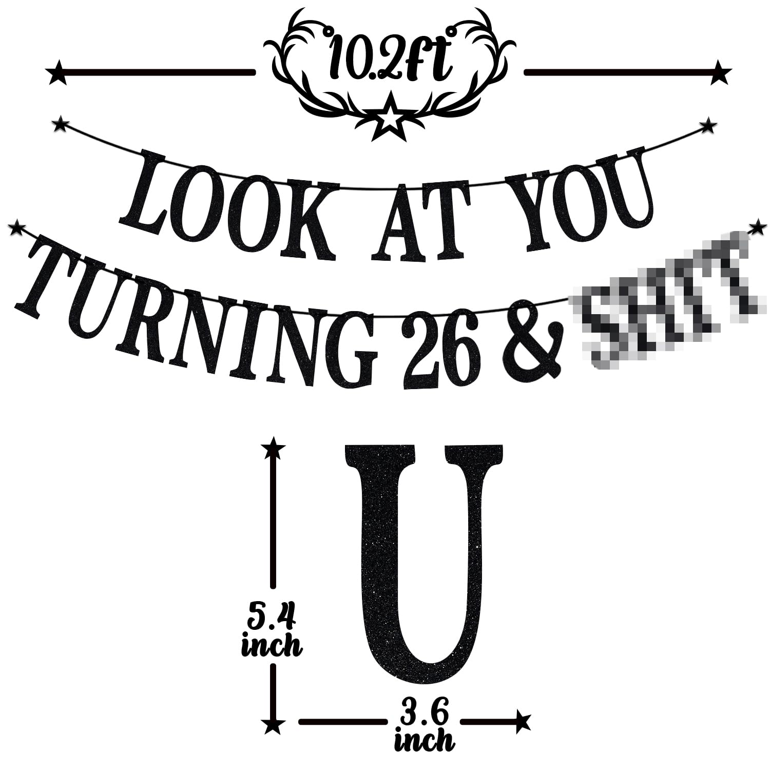 PYBHILK Black Glitter Look at You Turning 26 & Sh*t Banner – 26th Birthday Party Decoration
