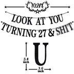 PYBHILK Black Glitter Look at You Turning 27 Banner – 27th Birthday Decor, Level 27 Unlocked
